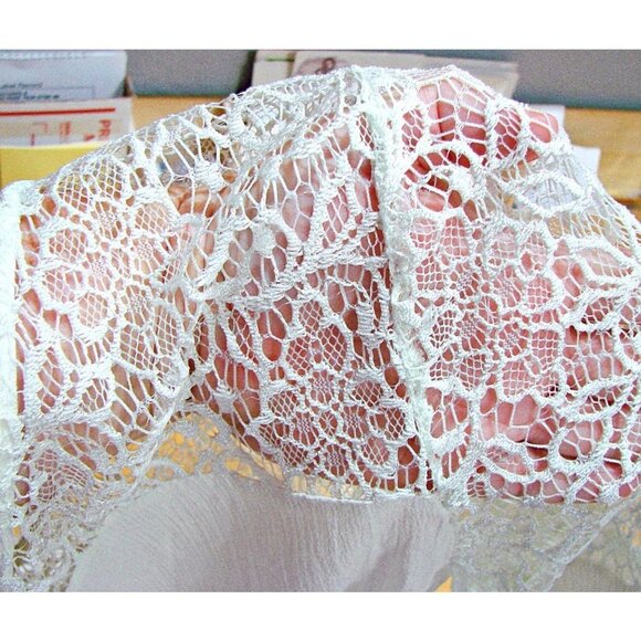 Entro Ivory Crepe and Lace Crochet Peasant Shirt Top Long Sleeves Size Large - Picture 5 of 11